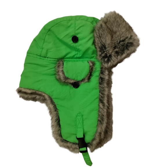 Vintage Accessories - NEON GREEN Ushanka Fur Trapper Ear Flap Winter Ski Hat